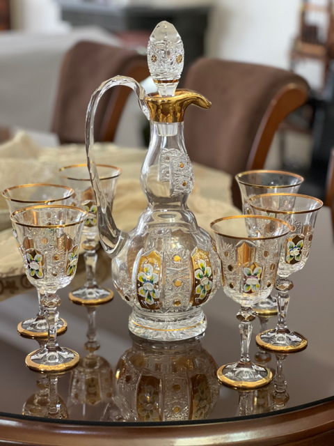 تصویر  شراب خوری کریستال بوهمیا کریستال طلایی BOHEMIA چک
